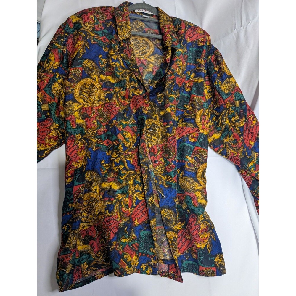 Stunt Collections Men’s L Multicolor Silk Graphic Print Long Sleeve Button-Up